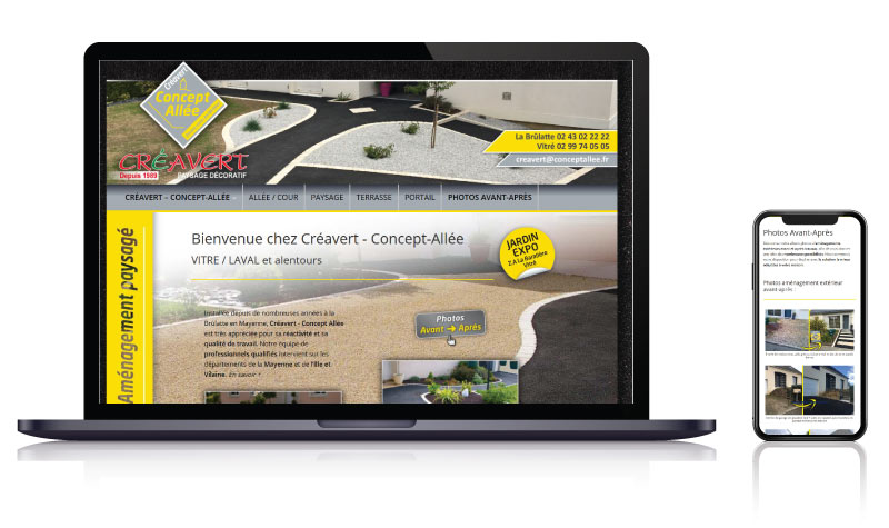 Site internet vitrine paysagiste Créavert – Concept-Allée<br>réalisé par <strong>SiteWebconcept,</strong> <strong>Agence Web</strong><br>à <strong>Font-Romeu</strong>, <strong>Vitré</strong> et <strong>Laval</strong>